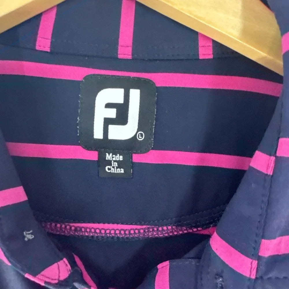 FootJoy Mens Large ProDry Golf Polo Shirt Navy Pink Striped Honeybrook Golf Club